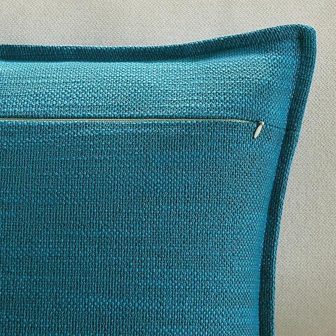Meekio Set of 2 Teal Pillow Covers 16x16, Linen Look Throw Pillow Covers with Flange Edge for Sofa Couch Living Décor