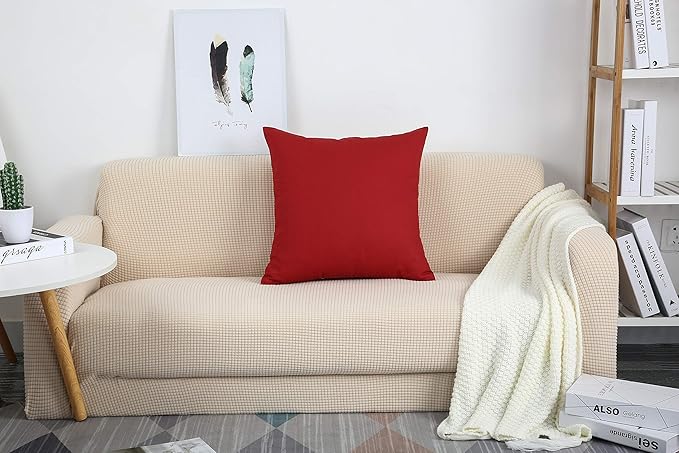 TangDepot Handmade Decorative Solid 100% Cotton Canvas Throw Pillow Cover/Pillowcase, (22 INCH x 22 INCH, Deep Red)
