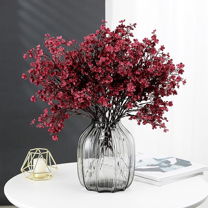 20pcs Babys Breath Artificial Flowers Gypsophila Bouquet Bulk Fake Spring Silk Small Flowers Real Touch Faux Floral for Home Bedroom Kitchen Garden Wedding Christmas Party DIY Decor (Wine Red)