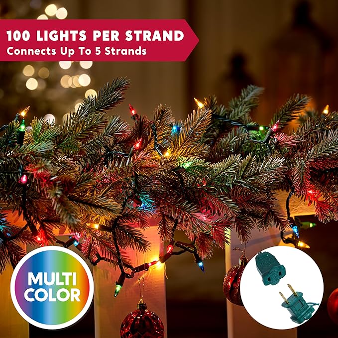Joiedomi Multicolor Christmas String Lights,300(3x100) 64.2FT Christmas Fairy Tree Lights Plug in for Indoor Outdoor Xmas Decorations Patio Holiday Theme Party Yard House,Green Wire