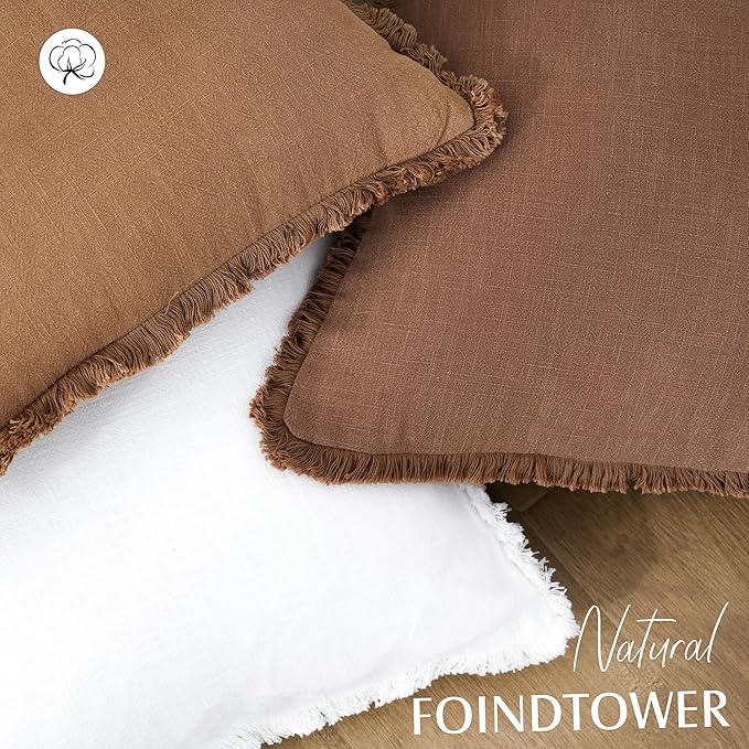 Foindtower Set of 2 Decorative Linen Fringe Lumbar Throw Pillow Covers Boho Farmhouse Cushion Cover with Tassels Soft Cozy Accent Pillowcase for Chair Sofa Couch Living Room Home Decor,12×20 Inch,Rust