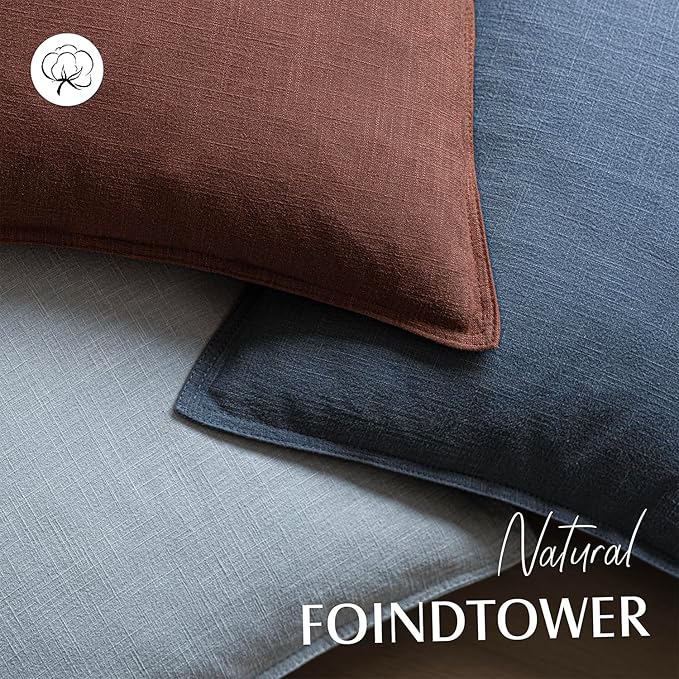 Foindtower Pack of 2, Decorative Linen Soild Throw Pillow Covers Soft Accent Euro Cushion Case Boho Farmhouse Pillowcase for Chair Couch Sofa Bedroom Living Room Home Decor 22 x 22 Inch Rust Red
