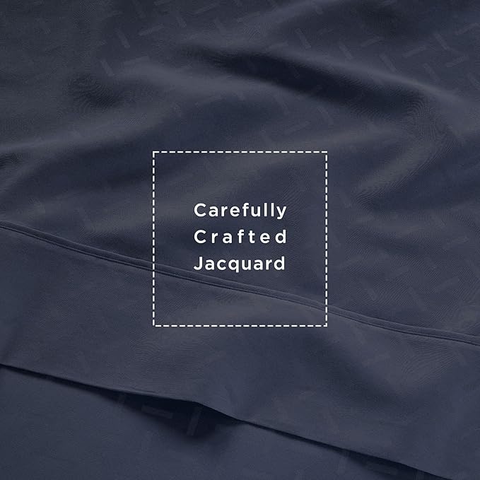 Threadmill Cotton Full Size Sheet Set | 100% Cotton Sheets for Full Size Bed | Damask Jacquard Full Bed Sheets Set with 16” Deep Pocket | Soft Sateen Weave 4-Piece Cooling Bedding Set | Folkstone Blue