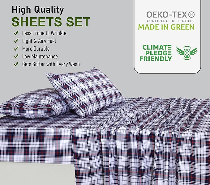 RUVANTI 100% Cotton California King Sheet Sets, 4 Pieces, Soft & Breathable Percale Weave Bedding, Deep Pocket 14", Hotel Standard, Crisp Cool Feel & Durable, Perfect Floral Sheets, Prussian