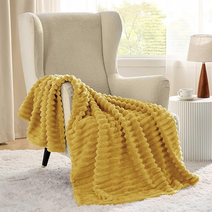 Bedsure GentleSoft Yellow Throw Blanket for Couch - Cozy Soft Fleece Blankets for Women, Cute Small Throws for Girls, Honey, 50x60 Inches