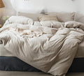 MooMee Bedding Duvet Cover Set 100% Washed Cotton Linen Like Textured Breathable Durable Soft Comfy (Heathered Tannish Linen Grey, King 104"x90")