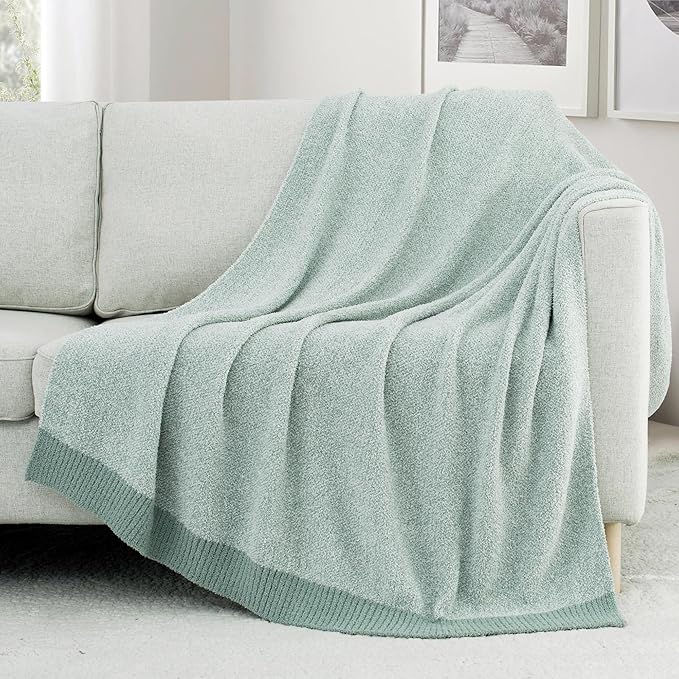 Carriediosa Heather Throw Blanket 60" X 80" Twin, 400GSM Ultra Soft Microfiber Fuzzy Fluffy Reversible Knitted Blankets Cozy Plush Lightweight and Warm Fall Throws for Couch, Bed, Sofa, Sage Green