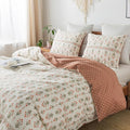 HoneiLife Floral Duvet Cover Twin - 100% Cotton Comforter Cover Wildflower Duvet Cover Sets, Botanical Duvet Cover with Zipper Closure & Corner Ties, 2-PCS Orange Comforter Cover Sets