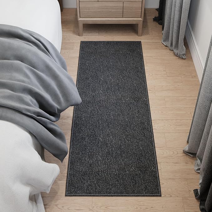 Ottomanson 2' x 6' Ultra-Thin Hallway Runner Rug - Durable Non-Slip Carpet for High-Traffic Areas - Fits Under Doors for Seamless Entry - Ideal for Kitchen, Entryway, Bedroom & Living Room, Black