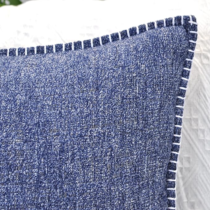 24x24 Pillow Covers Set of 2 Navy Blue Soft Textured Chenille, Soft Cozy Large Cushion Covers for Couch, Modern Square Big Pillowcases, Decorative Farm House Oversized Euro Shams Sofa Pillow Covers