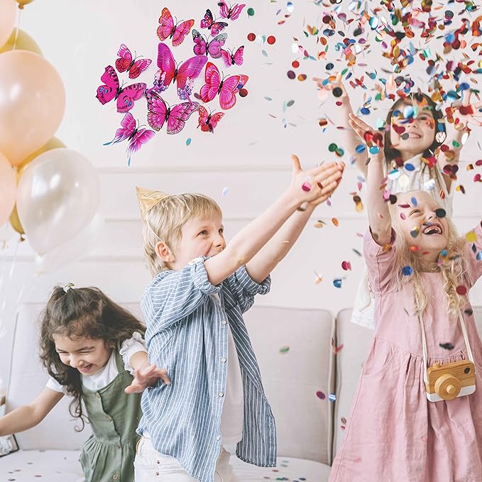 Butterfly Wall Decor 24/48 PCS, 3D Butterflies Stickers for Party Decorations with Magnets (Purple&red, 24)