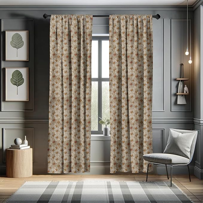 Ambesonne Vintage Window Curtains, Sketch Art Style Gerbera Daisies Abstract Flowers Autumn Garden Flourish, Lightweight Decorative Panels Set of 2 with Rod Pocket, 54" x 63", Marigold Orange