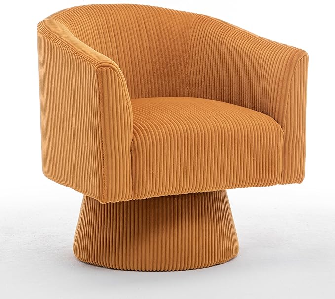 Swivel Accent Chair, Modern 360° Barrel Chair, Corduroy Upholstered Single Sofa for Living Room, Bedroom(Mustard)