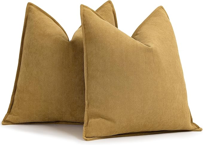 ZWJD Mustard Yellow Throw Pillow Covers 20x20 Set of 2 Chenille Pillow Covers with Elegant Design Soft and Luxurious Decorative Throw Pillows for Couch, Bed, and Home Decor