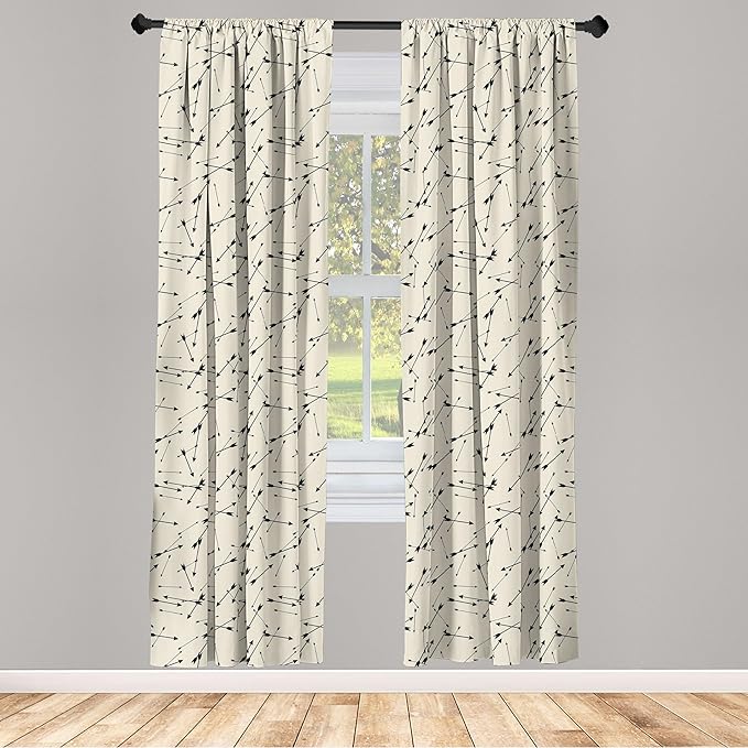 Ambesonne Arrow Curtains, Repetitive Abstract Simplistic Arrow Motif with Irregular Symmetry, Window Treatments 2 Panel Set for Living Room Bedroom, Pair of - 28" x 84", Sepia Charcoal