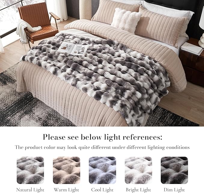 Amélie Home Faux Fur Throw Blanket, Ultra Soft Fuzzy Plush Bubble Blanket for Couch, Bed & Living Room, 60"x80", Tie-dye Grey