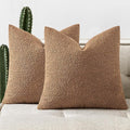 Woaboy Pack of 2 18x18 Inch Decorative Boucle Throw Pillow Covers Textured Square Pillowcaes Accent Solid Cozy Soft Cushion Covers Home Decor for Sofa Couch Living Room Home Decor,Brown
