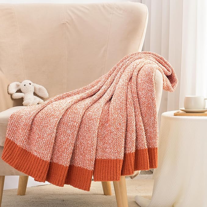 Carriediosa Heather Throw Blanket 60" X 80" Twin, 400GSM Ultra Soft Microfiber Fuzzy Fluffy Reversible Knitted Blankets Cozy Plush Lightweight and Warm Fall Throws for Couch, Bed, Sofa, Rust