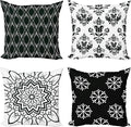 Ambesonne Retro Throw Pillow Cushion Case Pack of 4, Trellis Grid Medieval Floral Damask Mandala Flower Ornament Modern Monochrome, Modern Accent Double-Sided Digital Printing, 18", Dark Reseda Green