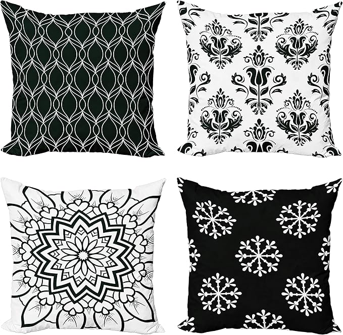 Ambesonne Retro Throw Pillow Cushion Case Pack of 4, Trellis Grid Medieval Floral Damask Mandala Flower Ornament Modern Monochrome, Modern Accent Double-Sided Digital Printing, 18", Dark Reseda Green