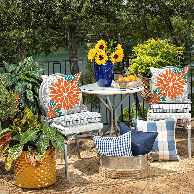 DFXSZ Orange Flower Pillow Covers 16x16 Inch Set of 2 Fall Throw Pillows Outdoor Waterproof Decor for Living Room Sofa Patio Funiture Garden Floral Polyester Pillow Cover 002N16