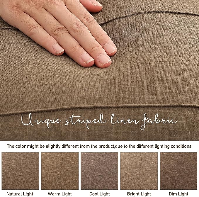 ZWJD Decorative Linen Throw Pillow Covers 18x18 Set of 2 Solid Handcrafted Striped Cushion Covers for Bed Soft Modern Farmhouse Neutral Pillowcase for Couch Bedroom Living Room Home Decor(Coco Brown)