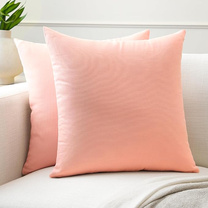 Encasa XO Throw Pillow Covers 16x16 in Set of 2 Powder Pink | No Inserts | Cotton Pillow Covers for Living Room, Bed, Sofa, Couch | Decorative Cushion Covers with Improved Zippers
