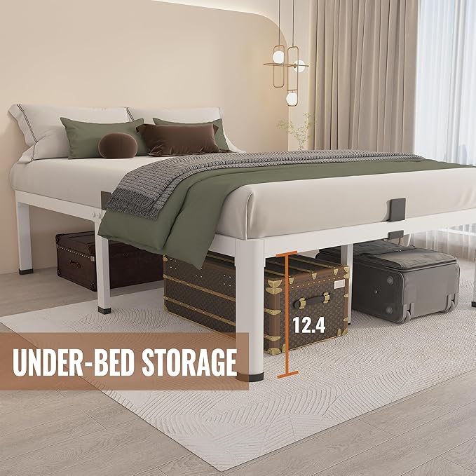 MAF 14 Inch Twin XL Metal Platform Bed Frames White with Round Corner Legs, 3000 LBS Heavy Duty Steel Slats Support, Noise Free, No Box Spring Needed, Easy Assembly