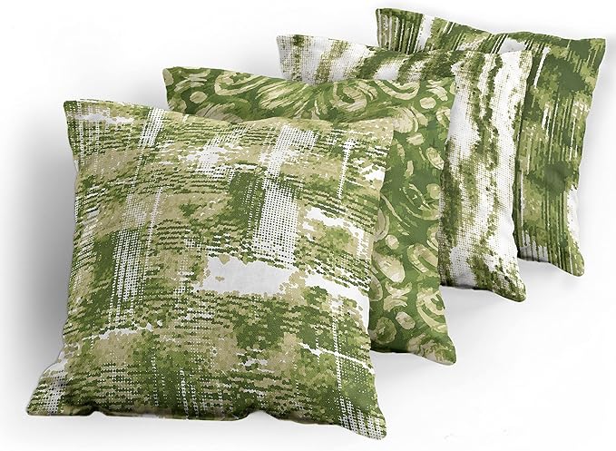 Ambesonne Vintage Throw Pillow Cushion Case Pack of 4, Abstract Grunge Effect Brushstrokes and Waving Striping Stains Paisley Drops, Modern Accent Double-Sided Digital Printing, 18", Khaki Olive Green