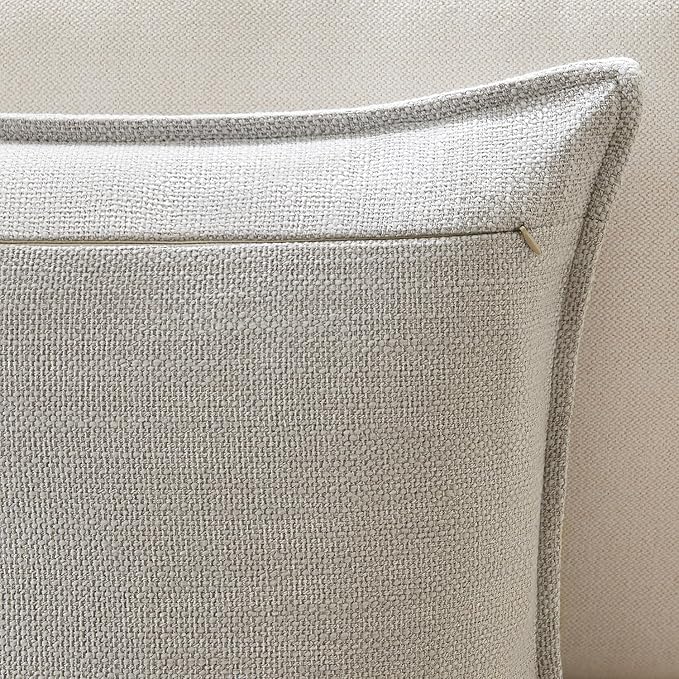 Meekio Set of 2 Light Gray Pillow Covers 18x18, Linen Look Throw Pillow Covers with Flange Edge for Sofa Couch Living Décor