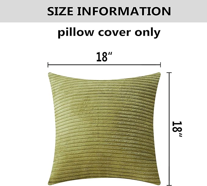 Home Brilliant Green Throw Pillow Cover Decoration Solid Striped Corduroy Plush Velvet Decorative Pillow Case Accent Spring Pillow Cover for Couch Decor, 18x18 inch (45cm), Grass Green