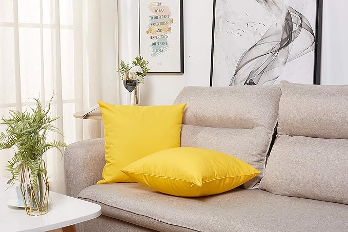 TangDepot Handmade Decorative Solid 100% Cotton Canvas Throw Pillow Covers/Pillow Shams, (28"x28", Yellow)