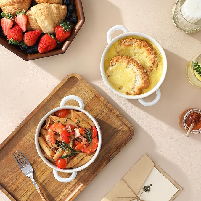 MALACASA 20 oz Ceramic Soup Bowls with Handles, Set of 4 – Oven & Microwave Safe French Onion Soup Bowls, Unique Embossed Patterns, Dishwasher Safe for Soups, Stews & Desserts, Series LYDIA