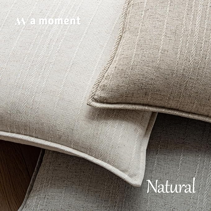 a moment Linen Pillow Covers Set of 2,Boho Farmhouse Throw Pillowcases Neutral Textured Decorative Covers for Couch Sofa Bed, Soft Linen Blend Accent Case Cushion Living Room Home Decor 20"x12"Ivory