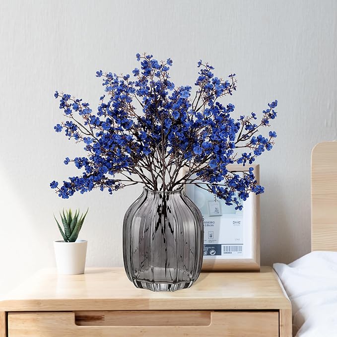JAKY-Global Real Babys Breath Artificial Flowers Dark Blue 6 Bundle Vase Filler European Fake Silk Plants Decor Dresser Wedding Party Decoration Bouquets DIY Home Garden