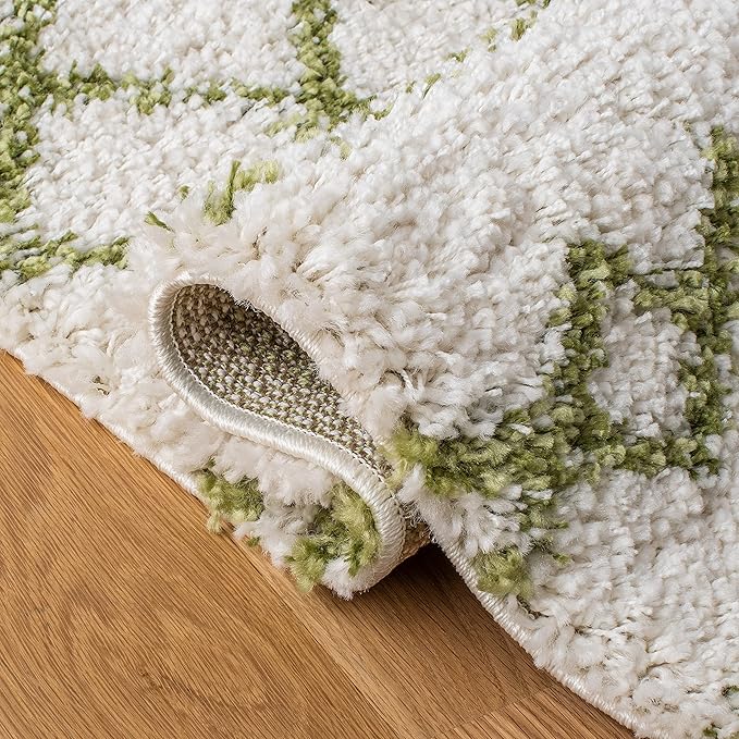 SAFAVIEH Area Rug 8x10 - Arizona Shag Collection - Large - Ivory & Green, Moroccan Design, Non-Shedding & Easy Cleaning, Ultra Plush Thick Pile, Ideal for Living Room, Bedroom, Dining Space (ASG741Y)