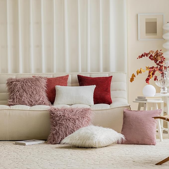 Home Brilliant Mauve Throw Pillow Covers Super Soft Plush Mongolian Faux Fur Cushion Case for Bed Sofa, Set of 2 (20 x 20 inch, 50cm), Dusty Pink