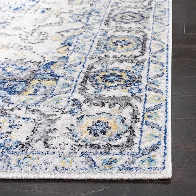 SAFAVIEH Madison Collection Area Rug - 6'7" Square, Turquoise & Ivory, Snowflake Medallion Distressed Design, Non-Shedding & Easy Care, Ideal for High Traffic Areas in Living Room, Bedroom (MAD603K)