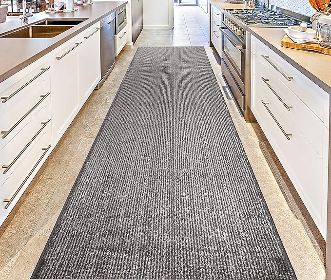 Custom Length Cut to Size Wide Width Carpet Runner Rug for Hallways, Skid Resistant Latex Rubber Backed, 31 inch Wide X Customized Length, Stripe Grey, 31 inch X 21 feet