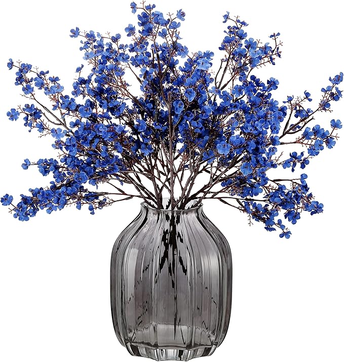 JAKY-Global Real Babys Breath Artificial Flowers Dark Blue 6 Bundle Vase Filler European Fake Silk Plants Decor Dresser Wedding Party Decoration Bouquets DIY Home Garden