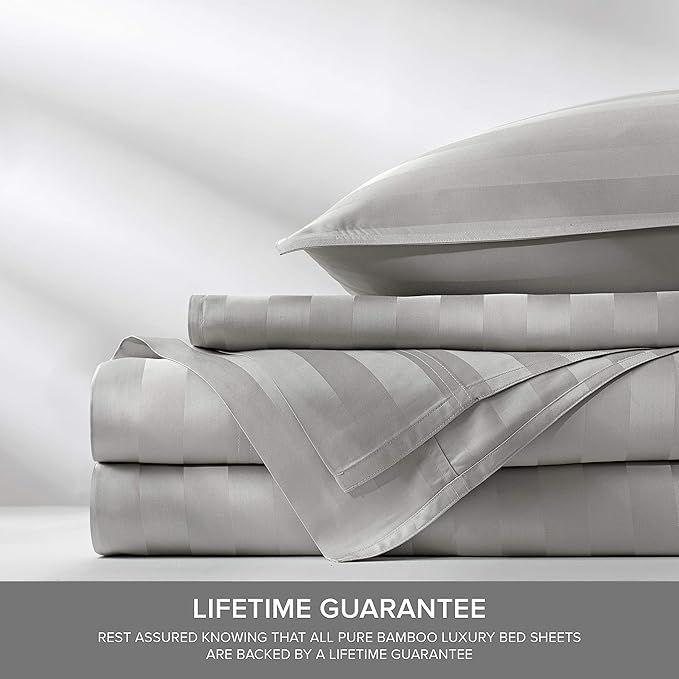 California King Sheets by Pure Bamboo, Genuine 100% Organic Viscose Derived from Bamboo Bed Sheet Set, Soft & Cooling, Double Stitching, Lifetime Quality Promise (California King, Jacquard Silver)