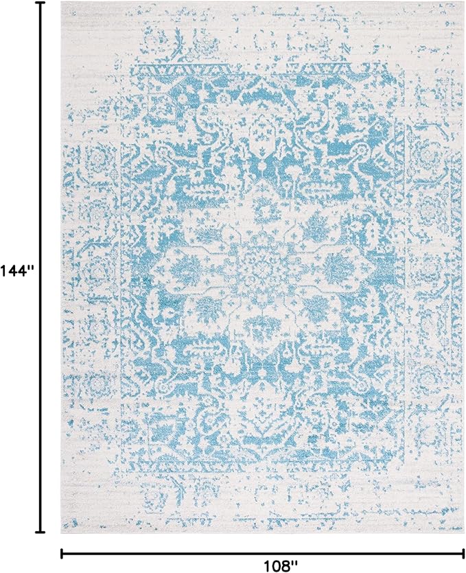 SAFAVIEH Madison Collection Area Rug - 9' x 12', Teal & Ivory, Snowflake Medallion Distressed Design, Non-Shedding & Easy Care, Ideal for High Traffic Areas in Living Room, Bedroom (MAD603J)