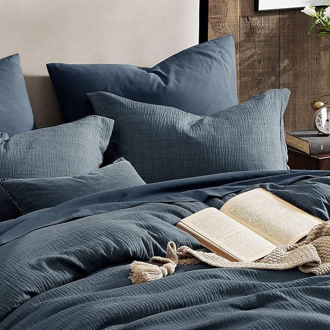 Geniospin King Size Comforter Set- 7 Piece Navy Blue Textured King Bedding Set, Soft Solid Bed in a Bag for All Season, King Comforter Set with Sheets(Navy Blue,102''x90'')