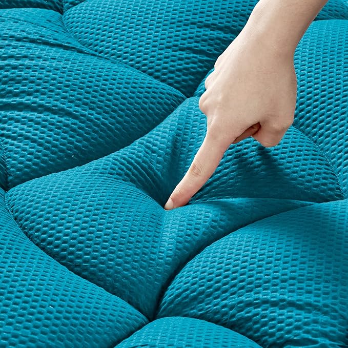 SLEEP ZONE Cooling Queen Mattress Pad, Premium Zoned Quilted Fitted Mattress Topper, Elastic Mattress Protector Cover, Machine Wash Durable, Deep Pocket 8-21 inch, Teal, Queen