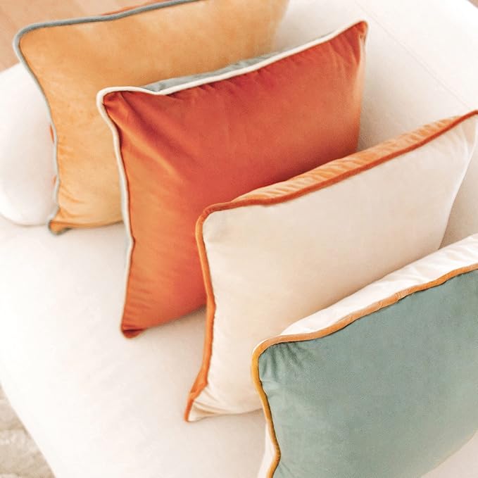 MONDAY MOOSE Decorative Throw Pillow Covers Cushion Cases, Set of 4 Soft Velvet Modern Double-Sided Designs, Mix and Match for Home Decor, Pillow Inserts Not Included (16x16 inch, Orange/Teal)