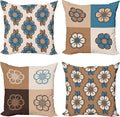 Ambesonne Retro Throw Pillow Cushion Case Pack of 4, Nostalgic Flower Petals Spring Vibes on Earthy Colors Mosaic Tile Themed, Modern Accent Double-Sided Digital Printing, 20", Sea Blue Umber and Tan