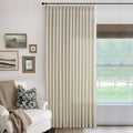 Extra Wide Pinch Pleated Linen Curtains 84 Inches Long for Patio Sliding Glass Door 100 Inch Wide Beige Flax Oatmeal Pleated Drapes with Hooks Rings Semi Sheer 100x84 Curtain for Living Room 1 Panel