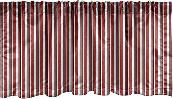 Lunarable Striped Window Valance, Abstract Vertical Stripes Candy Cone Inspired Pattern Abstract Line Illustration, Curtain Valance for Kitchen Bedroom Decor with Rod Pocket, 54" X 12", White Ruby