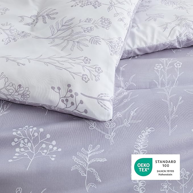 Bedsure Queen Comforter Set - Lavender Bed Set, 3 Pieces Cute Floral Bedding, 1 Soft Reversible Botanical Flowers Comforter and 2 Pillow Shams