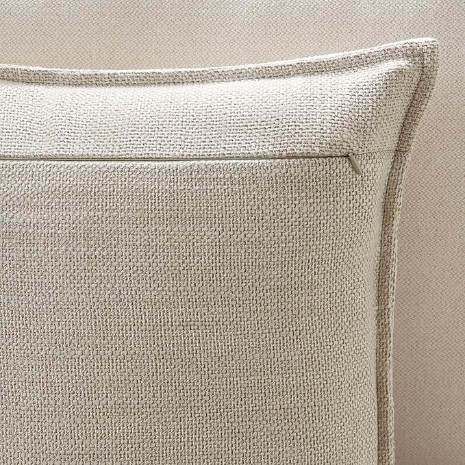 Meekio Set of 2 Linen Beige Pillow Covers 20x20, Linen Look Throw Pillow Covers with Flange Edge for Sofa Couch Living Décor
